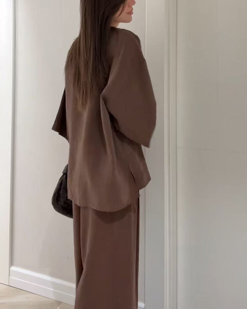Women's Casual V-Neck Top and Matching Pants Two-Piece Set for Daily, Holiday, and Going Out