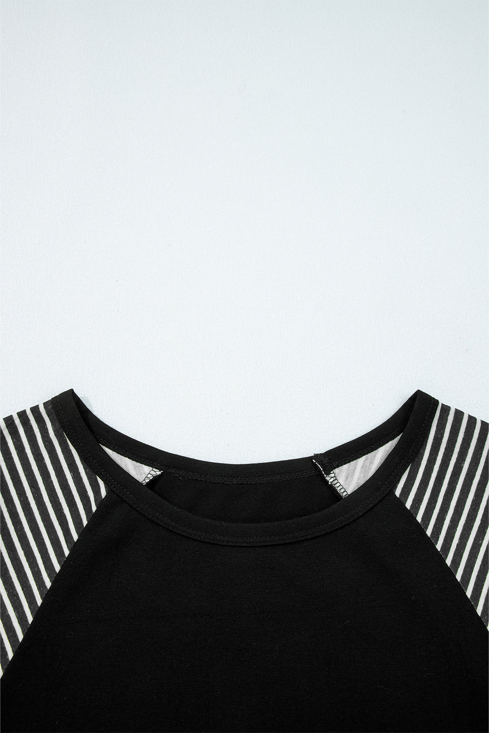 Black Contrast Print Striped Raglan Long Sleeve Loose Top