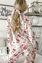 White Christmas Pattern Long Sleeve Shirt and Pants Pajama Set - Cozy & Festive Sleepwear
