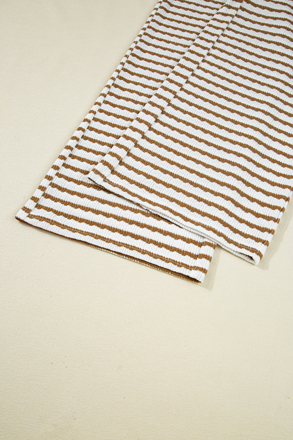 Khaki Stripe Collared Pullover Top and Drawstring Pant Set