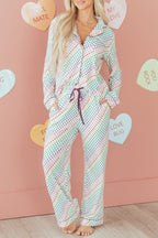 Romantic White "Love Heart" Print Valentines Long Sleeve 2-Piece Pajama Set for Couples