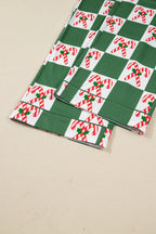Festive Green Holly Jolly Checkered Pattern 2-Piece Long Pajama Set for Women