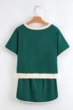 Evergreen Colorblock Edge Drop Shoulder T Shirt and Skort 2Pcs Set