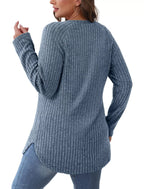 Casual Ribbed Knit Long Sleeve T-Shirt