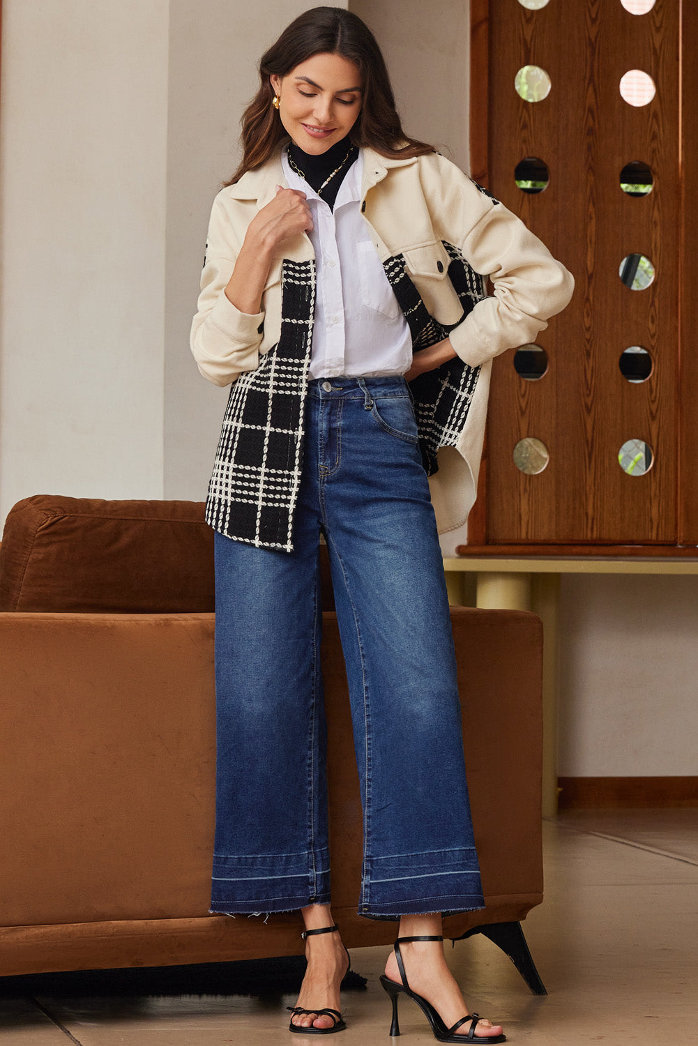 Real Teal Raw Hem Straight Leg Loose High Waist Jeans