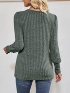 Ribbed Knit Slit Long Sleeve T-Shirt