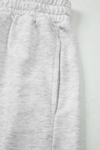 Light Grey Girly Bow Embroidered Detail Puff Sleeve Pullover 2pcs Short Set