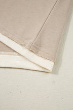 Parchment Raw Edge Detail Colorblock Patchwork Cropped Pullover Drawstring Skirt Set