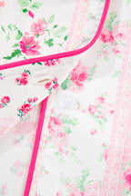 Pink Mixed Floral Print Contrast Piping Trim Satin Tie 2pcs Pajama Set