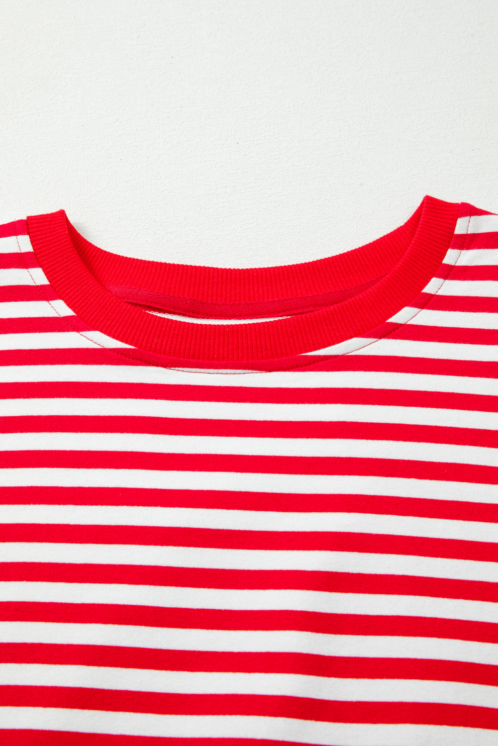 Red Stripe Exposed Seam Drop Shoulder Casual Pullover Top