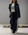 Chic Striped Blazer and Wide Leg Pants Two-Piece Set - Perfect for Daily, Holiday, and Going Out