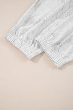 Light Grey Abstract Print Loose Drop Sleeve Hoodie Elastic Waistband 2pcs Pant Set