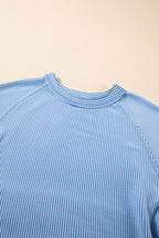 Sky Blue Corded Lantern Sleeve Top High Waist Ruffled Mini Skirt Set