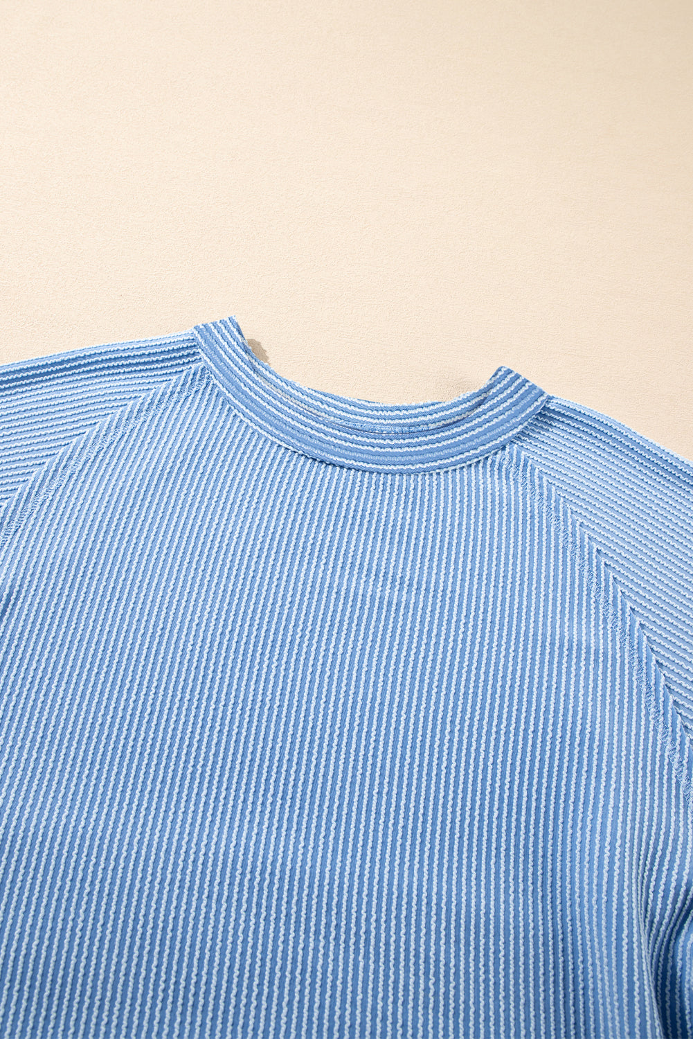 Sky Blue Corded Lantern Sleeve Top High Waist Ruffled Mini Skirt Set