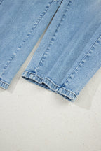 Beau Blue Flower Patched Light Wash Cropped High Waist Jeans