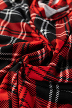 Cozy Red Festive Plaid Print Round Neck Long Sleeve Top & Pants 2 Piece Lounge Set for Women