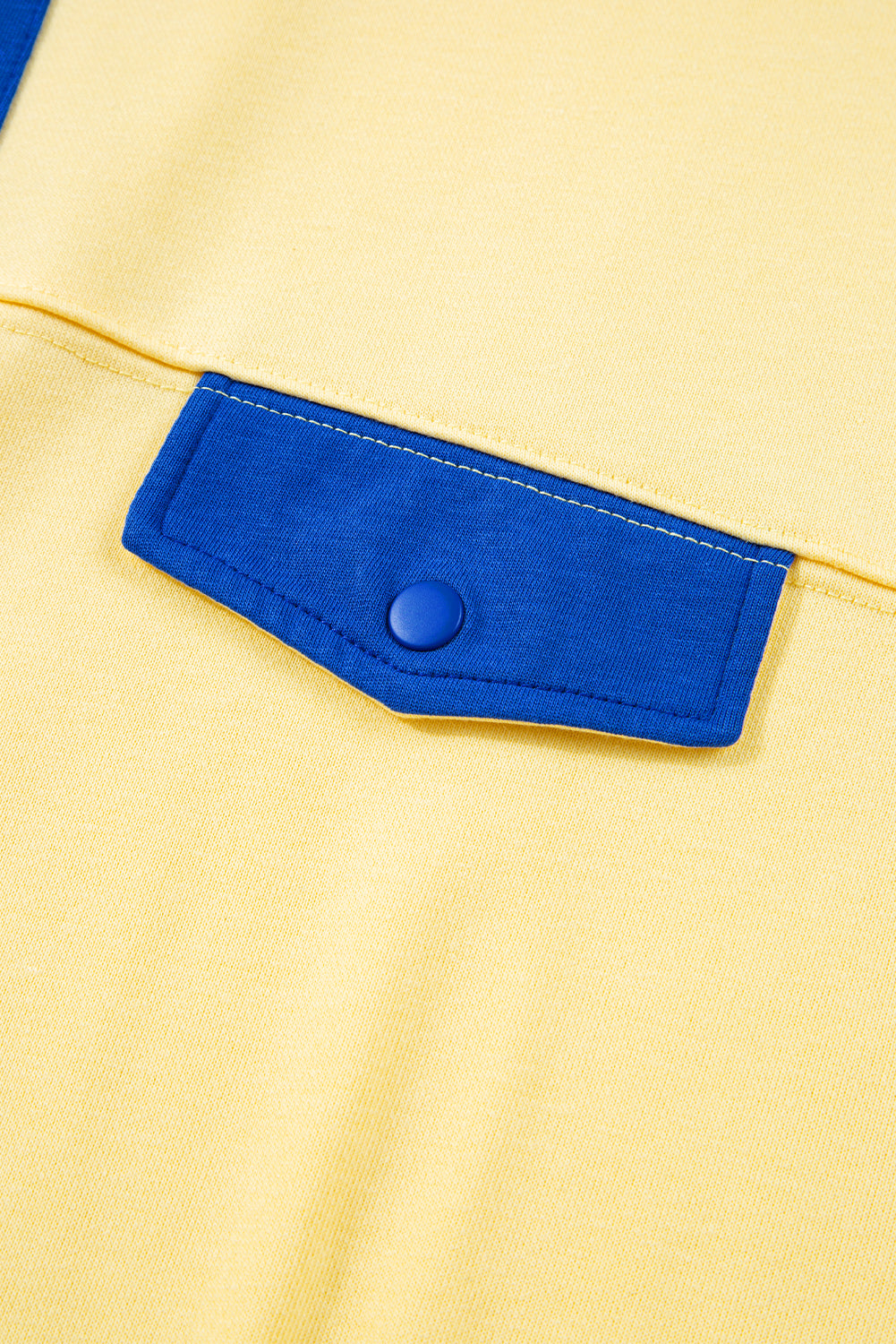 Yellow Color Block Patchwork Half Button Pullover and Shorts 2pcs Outfit