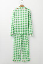 Light Green Christmas Plaid Print Shirt and Pants Pajama Set