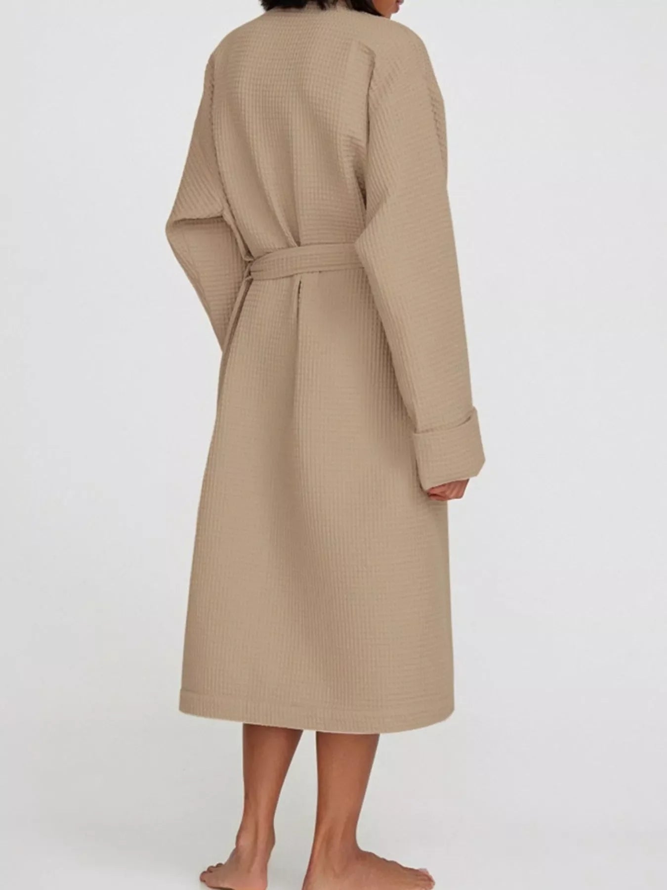 Waffle Knit Tie Waist Lounge Nightgown