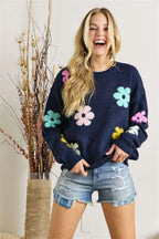 ADORA Full Size Flower Popped Sweater Plus Size
