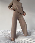Chic Solid Color Loose Casual Knitted Two-Piece Suit - Long Sleeve Top & Pants Set