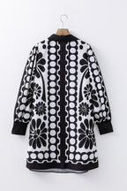 Black Polka Dot Floral Printed V Neck Long Sleeve Shift Mini Dress