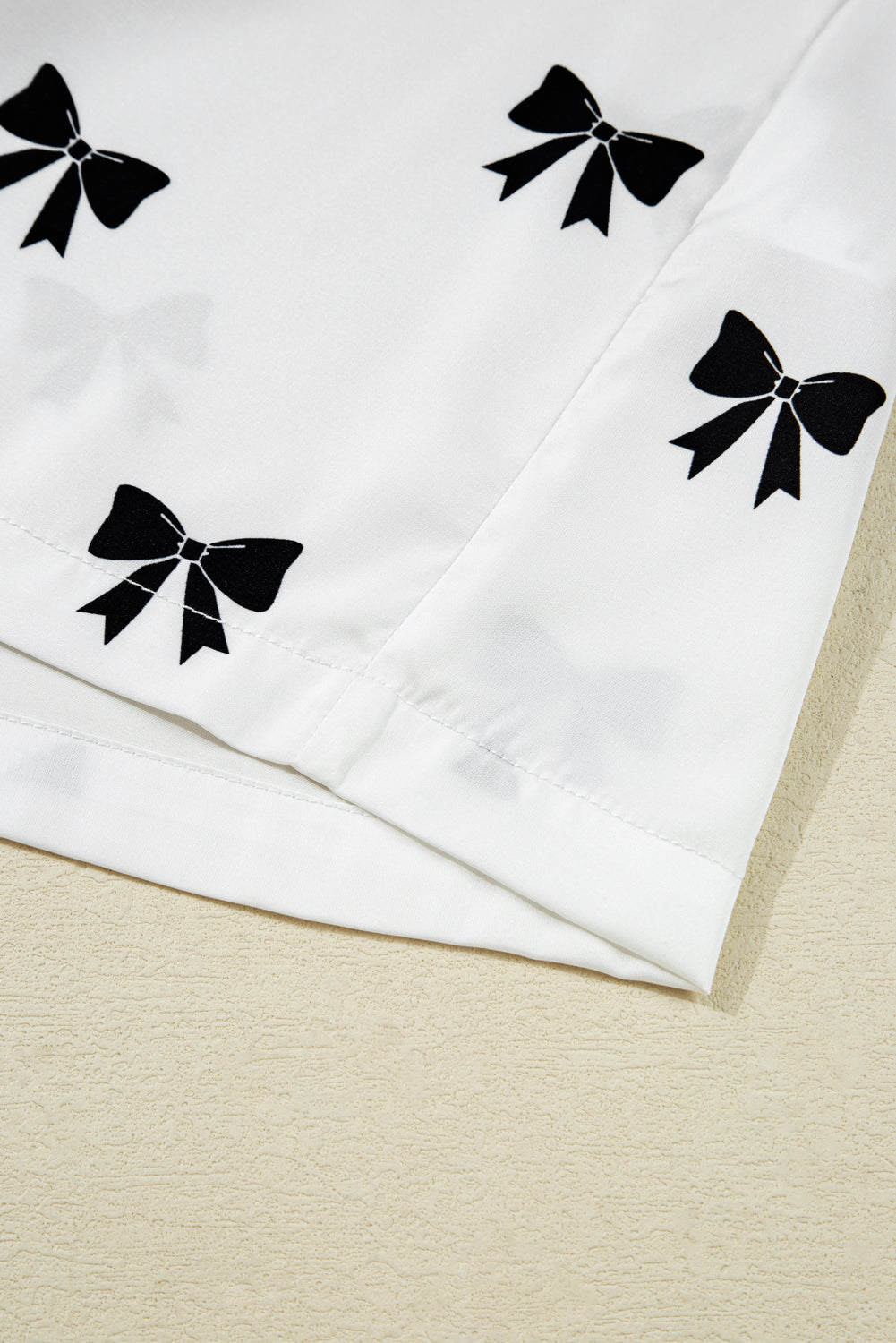 White Bows Print Two Piece Sleepwear