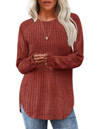 Casual Ribbed Knit Long Sleeve T-Shirt