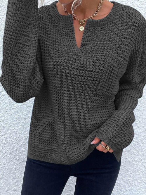 Blue Zone Planet |  Notched Long Sleeve Sweater