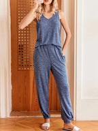 Ribbed Knit V-Neck Tank and Pants Lounge Set
