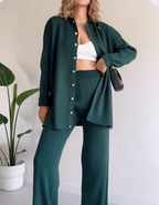 Women's Casual Striped Jacquard Knitted Two-Piece Sweater Set - Perfect for Daily Wear, Holidays, and Going Out - Autumn/Winter Collection