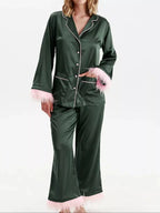 Silky Button Up Top and Pants Lounge Set