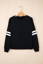 Black Varsity Striped Detail Drop Shoulder Oversized Sweatshirt