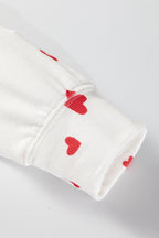 Fiery Red Tiny Hearts Print Long Sleeve Top & Drawstring Lounge Pants Set - Cozy & Breathable