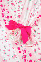 Pink Mixed Floral Print Contrast Piping Trim Satin Tie 2pcs Pajama Set