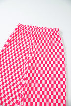 Pink Checkered Buttoned Shirt and High Waist Pants Pajama Set
