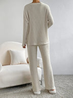 Ribbed Knit V-Neck Top and Pants Lounge Set