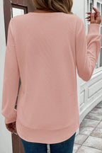 Gossamer Pink Rounded Hem Waffle Long Sleeve Top
