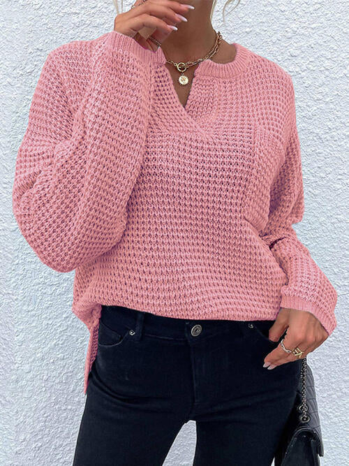 Blue Zone Planet |  Notched Long Sleeve Sweater