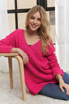 Adora High-Low Side Slit V-Neck Sweater