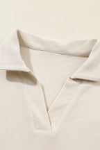 Beige Collared Split Neck Ribbed 2pcs Athleisure Outfit