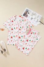 Cozy Pink Christmas Spirit Holiday Print Short Sleeve Pajama Set - 2-Piece Sleepwear