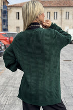 Evergreen Cable Knit Button V Neck Oversize Sweater Cardigan