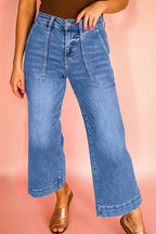 Sky Blue Cropped High Rise Wide Leg Jeans