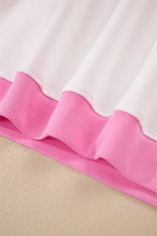 Strawberry Pink Color Block Pullover and Lace-up Elastic Waist Shorts Set