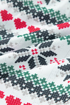 Fiery Red Snowflake Print Long Sleeve Wide Leg Lounge Set for Women - Festive Holiday Sleepwear
