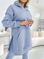 Cozy & Stylish: Women's Fashion Solid Color Hoodie and Lined Leggings Two-Piece Set for Spring/Fall