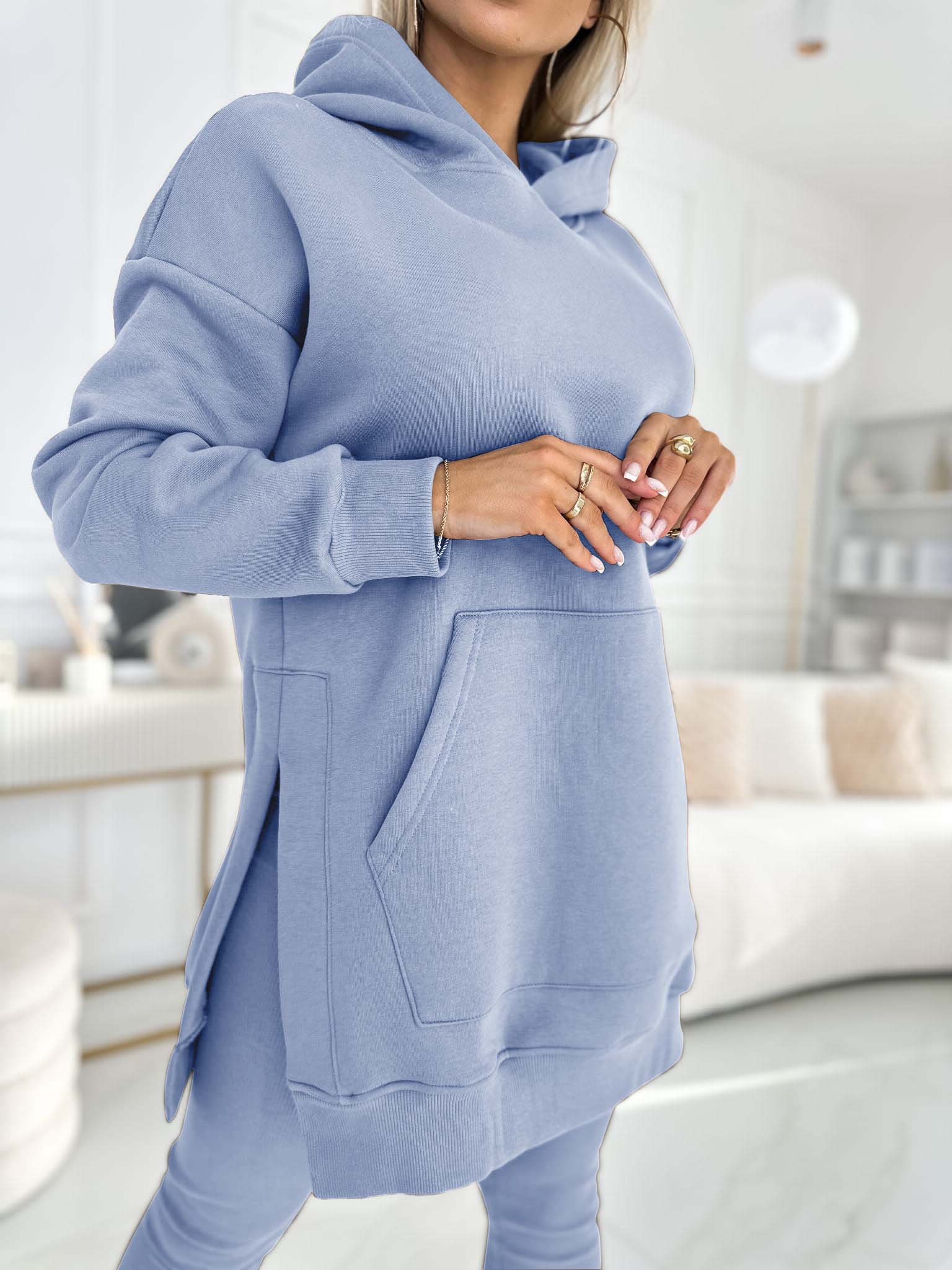 Cozy & Stylish: Women's Fashion Solid Color Hoodie and Lined Leggings Two-Piece Set for Spring/Fall