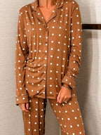 Polka Dot Button-Down Top and Pants Lounge Set