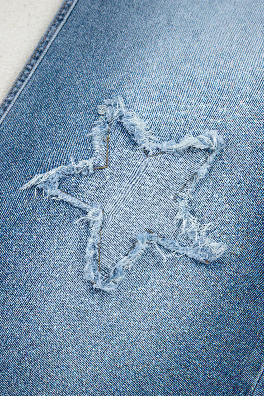 Stone Blue Star Patchwork Cropped Wide Leg High Waist Jeans